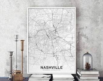 NASHVILLE Tennessee USA map poster Hometown City Print Modern Home Decor Office Decoration Wall Art Dorm Bedroom Gift