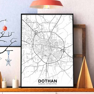 DOTHAN Alabama AL USA kaart poster zwart wit Woonplaats Stad Print Modern Home Decor Kantoor Decoratie Wall Art Slaapzaal slaapkamer cadeau