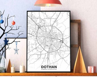 DOTHAN Alabama AL USA map poster black white Hometown City Print Modern Home Decor Office Decoration Wall Art Dorm Bedroom Gift