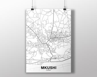 MKUSHI Zambia map poster black white Hometown City Print Modern Home Decor Office Decoration Wall Art Dorm Bedroom Gift