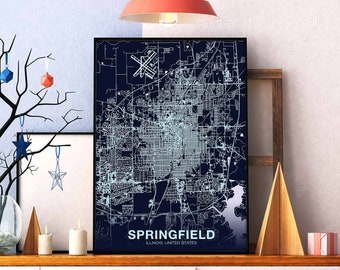 SORINGFIELD Illinois IL USA poster color Hometown City Print Modern Home Decor Office Decoration Wall Art Dorm Bedroom Gift