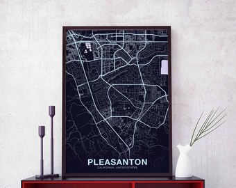 PLEASANTON California CA USA map poster color Hometown City Print Modern Home Decor Office Decoration Wall Art Dorm Bedroom Gift