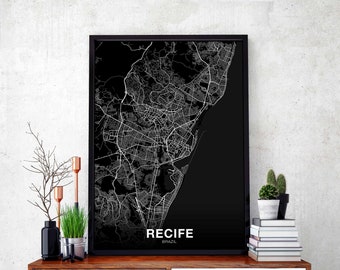 RECIFE Brazil map poster black white Hometown City Print Modern Home Decor Office Decoration Wall Art Dorm Bedroom Gift