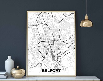 BELFORT France map poster black white Hometown City Print Modern Home Decor Office Decoration Wall Art Dorm Bedroom Gift
