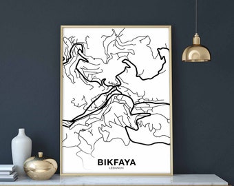 BIKFAYA Lebanon map poster Hometown City Print Modern Home Decor Office Decoration Wall Art Dorm Bedroom Gift