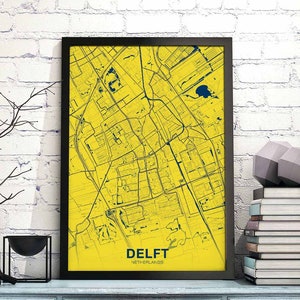 DELFT pays-bas, pays-bas, carte, affiche couleur, ville natale, ville, impression, moderne, décoration intérieure, bureau, décoration, mur, art, dortoir, chambre, cadeau
