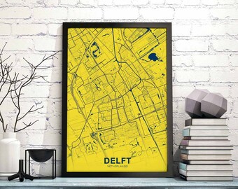 DELFT Netherlands Holland map poster color Hometown City Print Modern Home Decor Office Decoration Wall Art Dorm Bedroom Gift