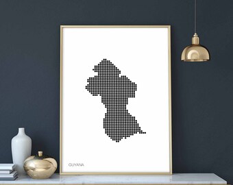 GUYANA minimal dots retro map poster black white wall decor design modern swiss scandinavian nordic housewarming travel