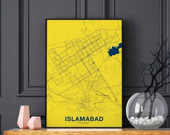 ISLAMABAD Pakistan map poster color Hometown City Print Modern Home Decor Office Decoration Wall Art Dorm Bedroom Gift