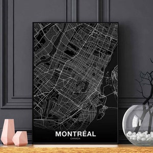 MONTRÉAL Canada carte affiche noir blanc ville natale ville impression moderne décor à la maison bureau décoration mur art dortoir chambre cadeau