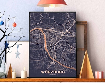WURZBURG WÜRZBURG Germany map poster color Hometown City Print Modern Home Decor Office Decoration Wall Art Dorm Bedroom Gift