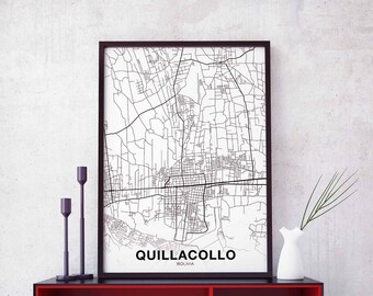 QUILLACOLLO Bolivia map poster Hometown City Print Modern Home Decor Office Decoration Wall Art Dorm Bedroom Gift