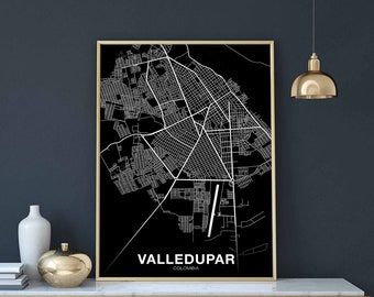 VALLEDUPAR Colombia map poster black white Hometown City Print Modern Home Decor Office Decoration Wall Art Dorm Bedroom Gift