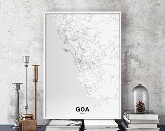 GOA India map poster black white Hometown City Print Modern Home Decor Office Decoration Wall Art Dorm Bedroom Gift