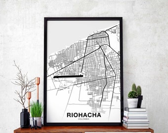 RIOHACHA Colombia map poster black white Hometown City Print Modern Home Decor Office Decoration Wall Art Dorm Bedroom Gift