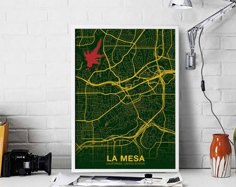 LA MESA California CA usa map poster color Hometown City Print Modern Home Decor Office Decoration Wall Art Dorm Bedroom Gift