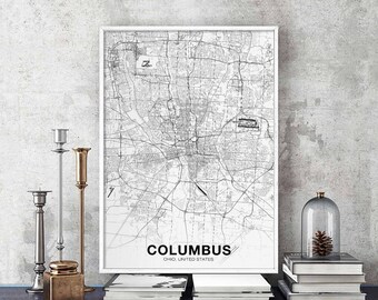 COLUMBUS Ohio OH USA map poster black white Hometown City Print Modern Home Decor Office Decoration Wall Art Dorm Bedroom Gift