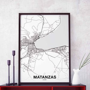 MATANZAS Cuba carte affiche noir blanc ville natale ville impression moderne décor à la maison bureau décoration mur art dortoir chambre cadeau