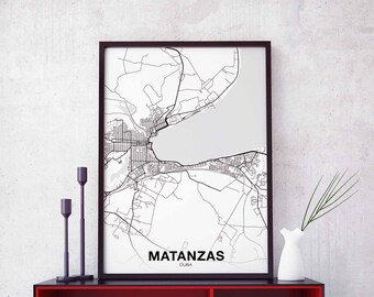 MATANZAS Cuba map poster black white  Hometown City Print Modern Home Decor Office Decoration Wall Art Dorm Bedroom Gift