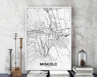 MISKOLC Hungary map poster black white Hometown City Print Modern Home Decor Office Decoration Wall Art Dorm Bedroom Gift