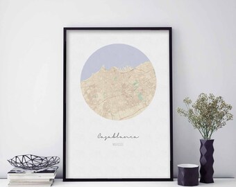 CASABLANCA Morocco map poster wall decor design modern minimal nordic travel bedroom home art vintage retro dorm nursery housewarming