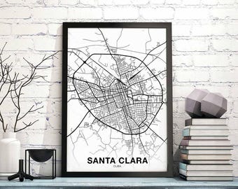 SANTA CLARA Cuba map poster black white  Hometown City Print Modern Home Decor Office Decoration Wall Art Dorm Bedroom Gift