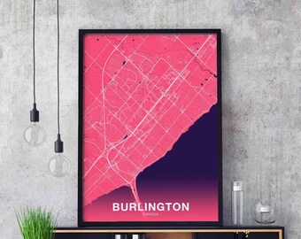 BURLINGTON Canada map poster color Hometown City Print Modern Home Decor Office Decoration Wall Art Dorm Bedroom Gift