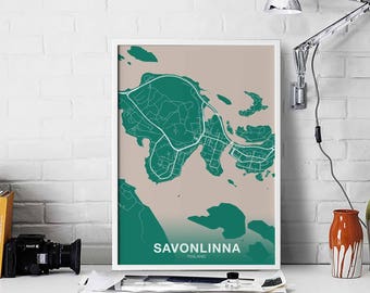 SAVONLINNA Finland map poster color Hometown City Print Modern Home Decor Office Decoration Wall Art Dorm Bedroom Gift