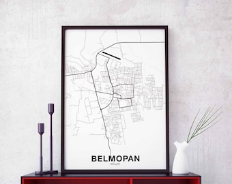 BELMOPAN Belize map poster black white Hometown City Print Modern Home Decor Office Decoration Wall Art Dorm Bedroom Gift