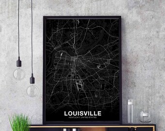 LOUISVILLE Kentucky KY USA map poster black white Hometown City Print Modern Home Decor Office Decoration Wall Art Dorm Bedroom Gift
