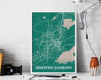 GREATER SUDBURY  Canada map poster color Hometown City Print Modern Home Decor Office Decoration Wall Art Dorm Bedroom Gift
