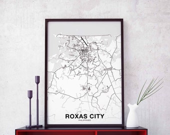 ROXAS CITY Philippines map poster black white Hometown City Print Modern Home Decor Office Decoration Wall Art Dorm Bedroom Gift