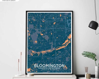 BLOOMINGTON Minnesota USA map poster black white Hometown City Print Modern Home Decor Office Decoration Wall Art Dorm Bedroom Gift