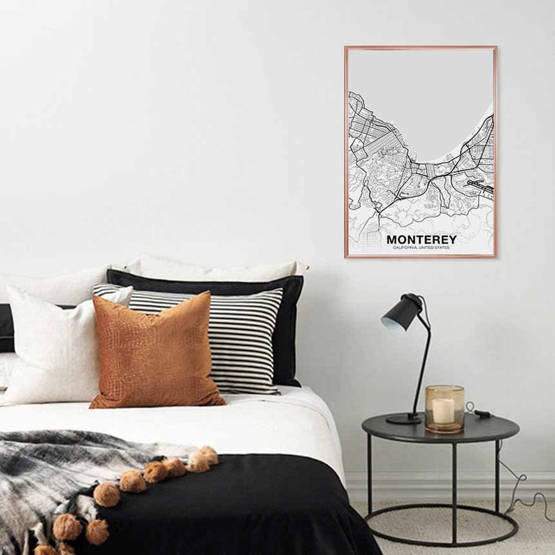 MONTEREY California CA USA map poster black white Hometown City Print Modern Home Decor Office Decoration Wall Art Dorm Bedroom Gift