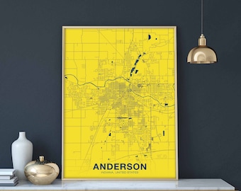 ANDERSON Indiana IN USA poster color Hometown City Print Modern Home Decor Office Decoration Wall Art Dorm Bedroom Gift