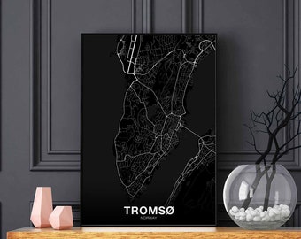 TROMSO Norway map poster black white Hometown City Print Modern Home Decor Office Decoration Wall Art Dorm Bedroom Gift