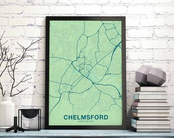 CHELMSFORD Great Britain UK map poster color Hometown City Print Modern Home Decor Office Decoration Wall Art Dorm Bedroom Gift