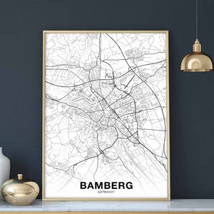 BAMBERG Allemagne carte affiche noir blanc ville natale ville impression moderne décor à la maison bureau décoration mur art dortoir chambre cadeau