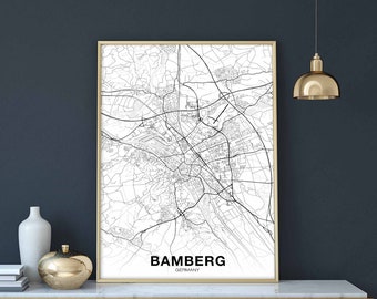 BAMBERG Germany map poster black white Hometown City Print Modern Home Decor Office Decoration Wall Art Dorm Bedroom Gift