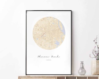 PHNOM PENH Cambodia map poster wall decor design modern minimal nordic travel bedroom home art vintage retro dorm nursery housewarming