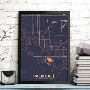 PALMDALE Califórnia CA EUA mapa pôster colorido Cidade natal Impressão Decoração moderna para casa Decoração para escritório Arte de parede Dormitório Quarto Presente