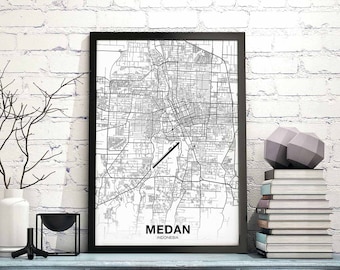 MEDAN Indonesia map poster black white Hometown City Print Modern Home Decor Office Decoration Wall Art Dorm Bedroom Gift