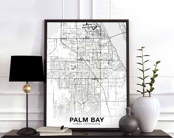 PALM BAY Florida FL usa map poster black white Hometown City Print Modern Home Decor Office Decoration Wall Art Dorm Bedroom Gift