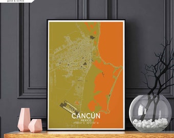 CANCUN Mexico map poster black white Hometown City Print Modern Home Decor Office Decoration Wall Art Dorm Bedroom Gift
