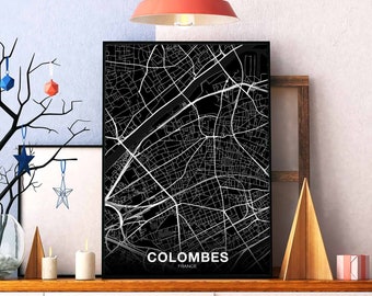 COLOMBES France map poster black white Hometown City Print Modern Home Decor Office Decoration Wall Art Dorm Bedroom Gift