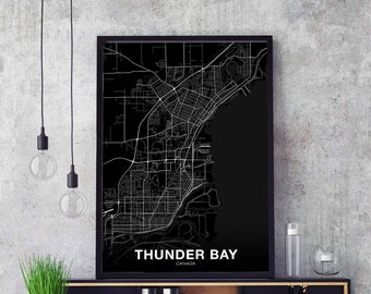 THUNDER BAY Canada map poster black white Hometown City Print Modern Home Decor Office Decoration Wall Art Dorm Bedroom Gift