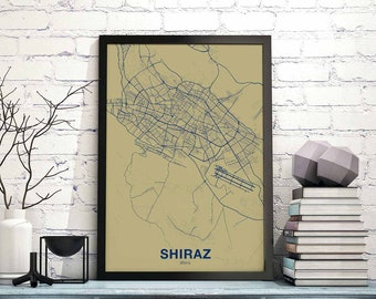SHIRAZ Iran map poster color Hometown City Print Modern Home Decor Office Decoration Wall Art Dorm Bedroom Gift art