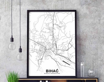 BIHAC Bosnia map poster Hometown City Print Modern Home Decor Office Decoration Wall Art Dorm Bedroom Gift