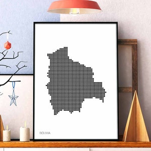 BOLIVIEN Landkarte Poster schwarz weiss Wand Kunst Karte Design modern schweizer skandinavisch nordisch Einweihungsparty Geschenk