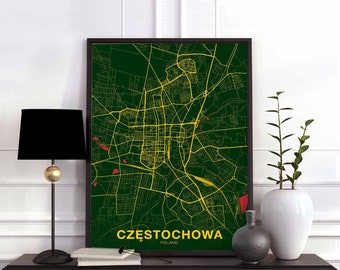 CZESTOCHOWA/CZĘSTOCHOWA Poland map poster color Hometown City Print Modern Home Decor Office Decoration Wall Art Dorm Bedroom Gift